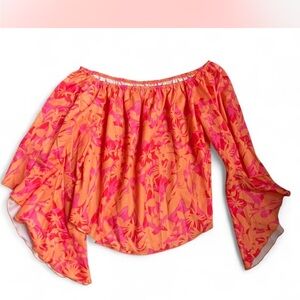 SHEIN Vibrant Floral Off-Shoulder Blouse in Pink and Orange